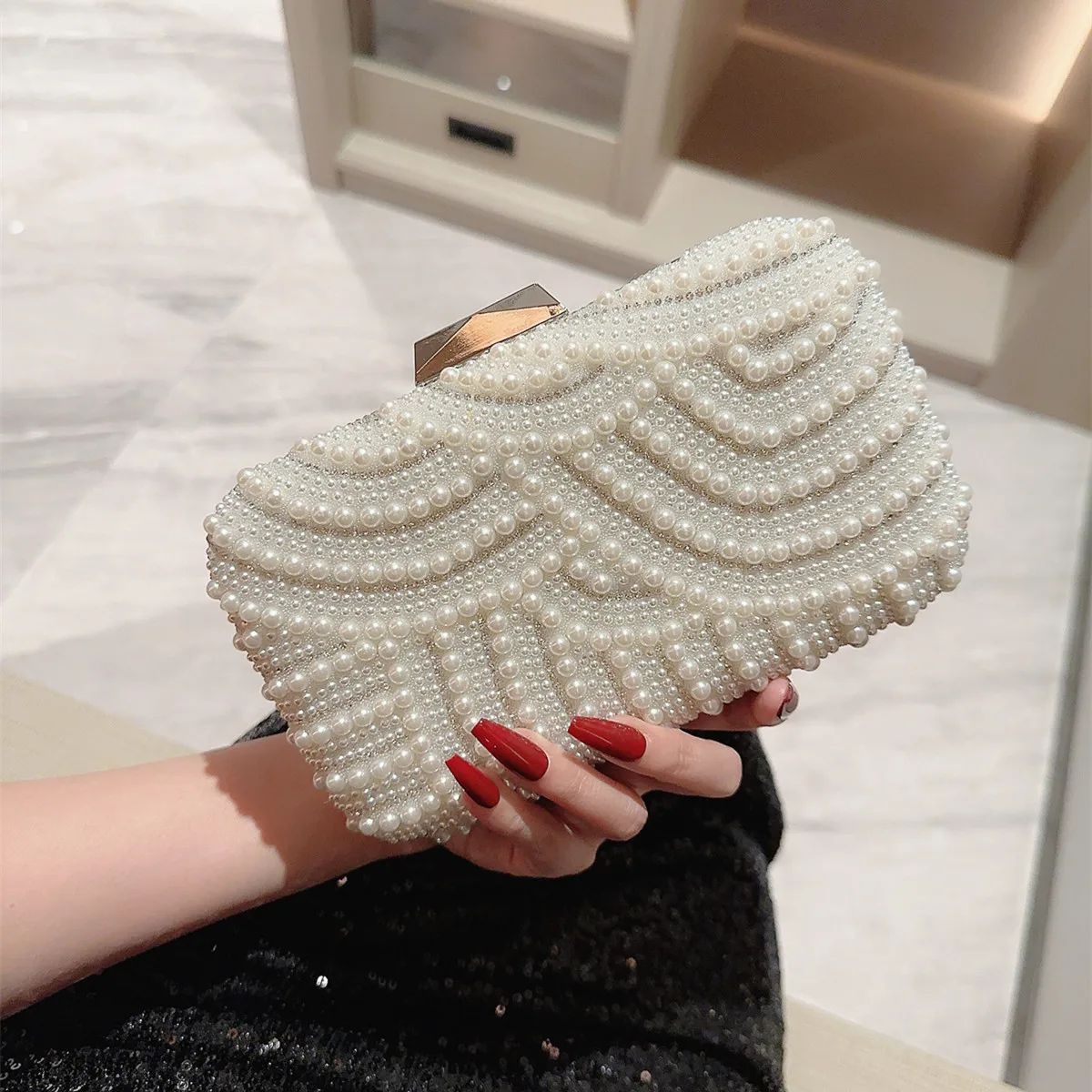 Pearl Evening Bags For Women Shiny luxury Pearl Handbag Envelope Clutch Bag Bling Chain Crossbody Bags