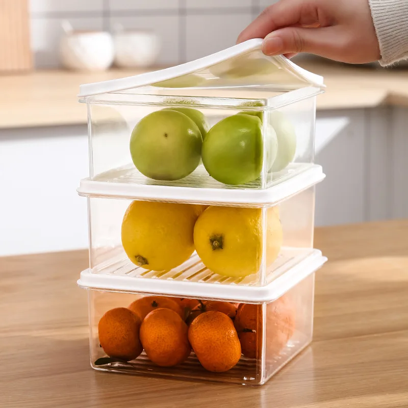 Kitchen Clear Lunch box Stackable Bins For Freezer Pantry Food Refrigerator storage container Set Fridge Organizer whit handle