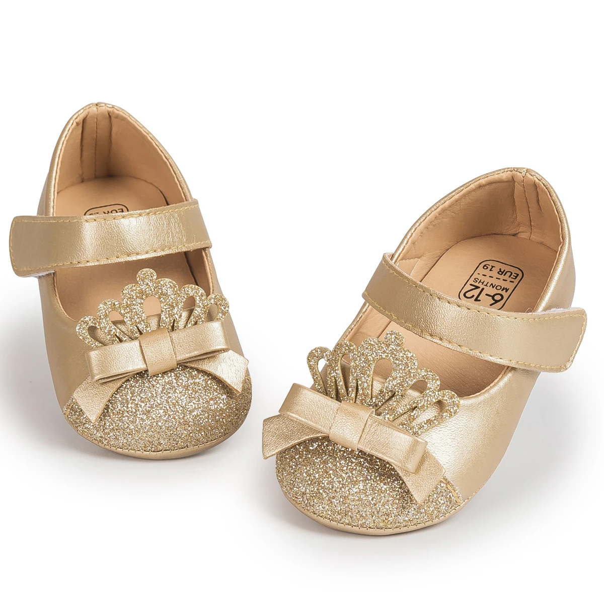 Baby Girl Infant Bling Princess Shoes Anti-Slip Rubber Soft Sole Baby Dress Shoes Light Leather Cotton