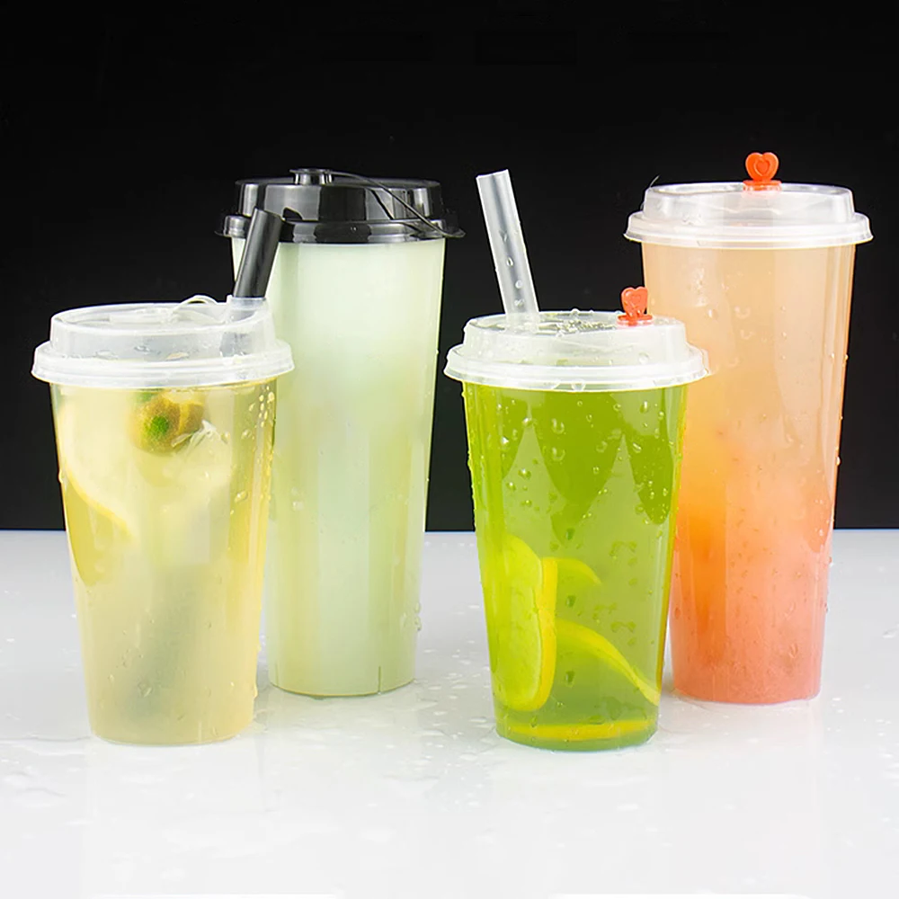 Wholesale 8oz 12oz 20oz PP PET cup with covers lids straw 32oz 1000ml boba bubble milk tea Disposable injection Plastic Cup