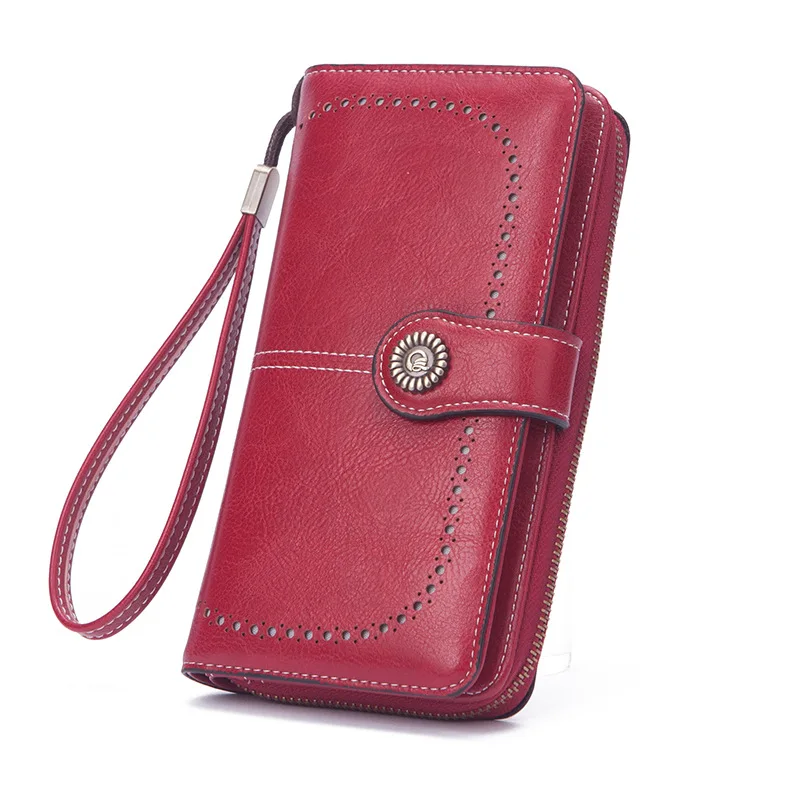 Seven Colors Cash Envelope Leather Long Hollow Out Wallet Women
