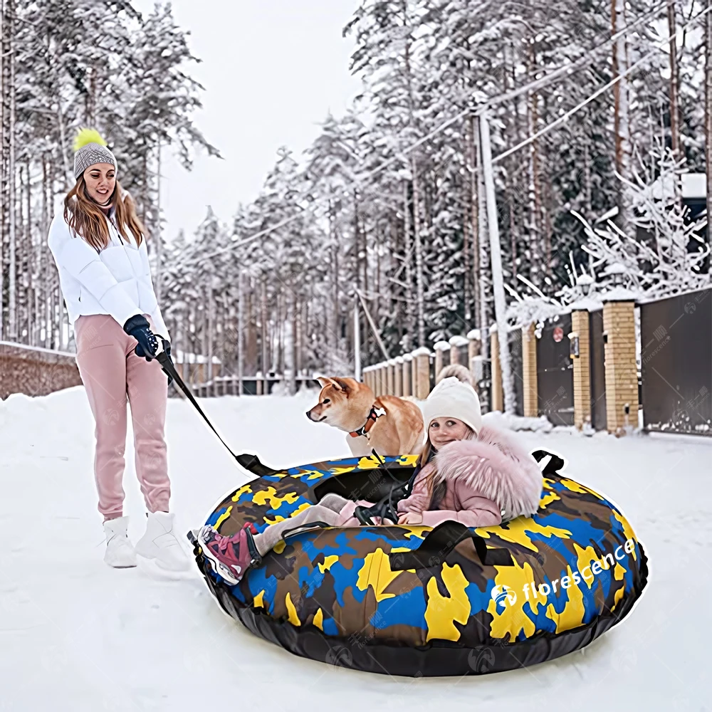 Winter Sport Hard Bottom rubber tire towable Grass Sand Sled Ecos Inflatable Ski Cold resistant Adult Snow Tube With Nylon Cover