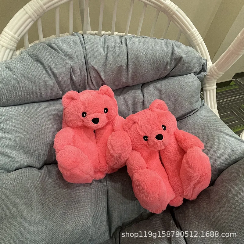 Wholesale Plush Fuzzy Soft Cozy Teddy Bear slippers warm for women girls