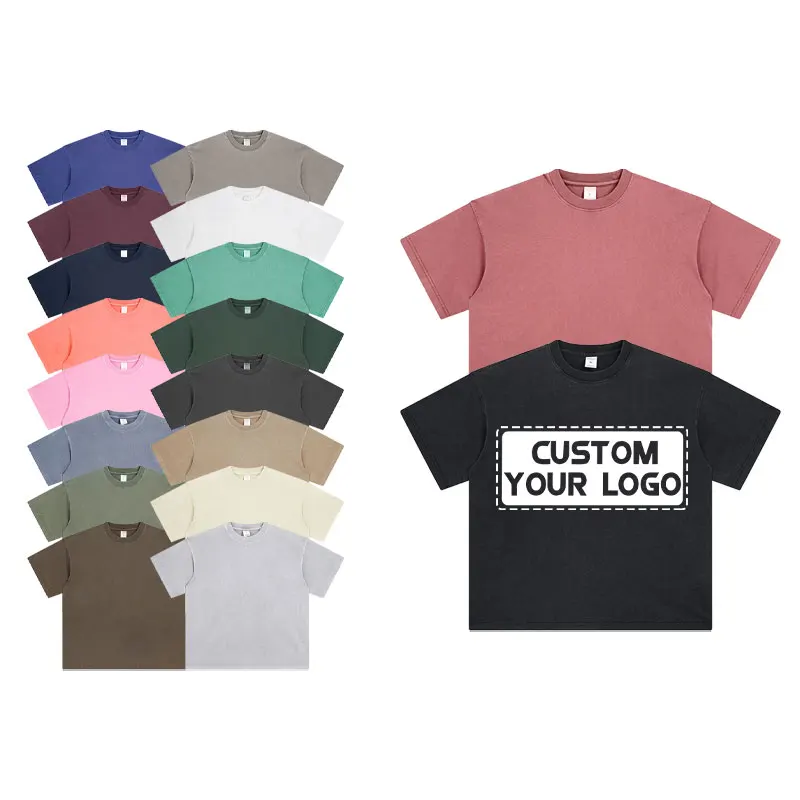 High quality Custom Printed Men Heavy 260gsm 100% Cotton Oversized T-Shirt Blank Vintage Faded Acid Washed T-Shirt Sets