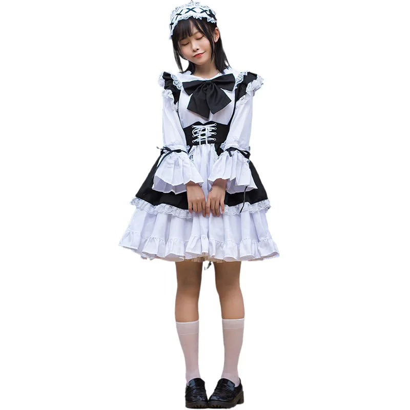 Girl Lolita Dress Sweet Japanese Women Lolita Maid Dress Bow Tie Harajuku Girl Hotsweet Maid Mini Dress Y2k Anime