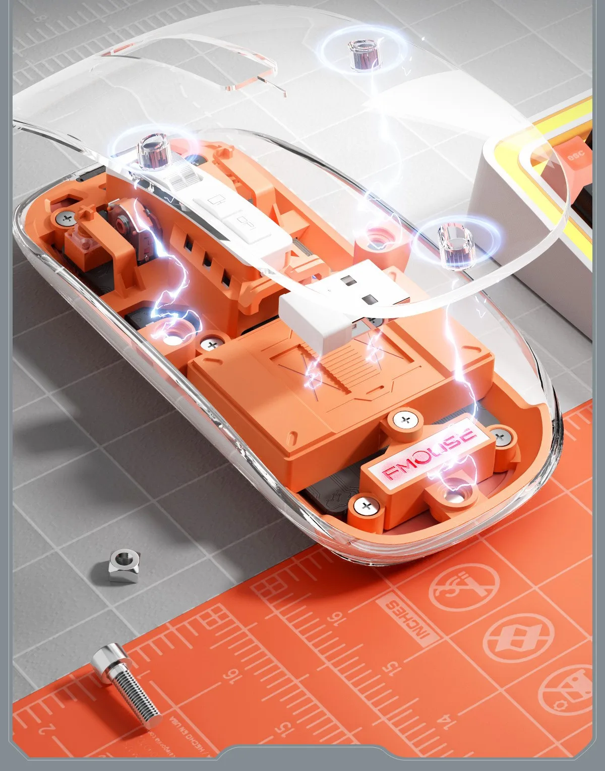 Wireless Gaming Mouse Full Transparent Double Mode 2.4G BT Ergonomic Silent Rechargeable PC Mac Computer Mice