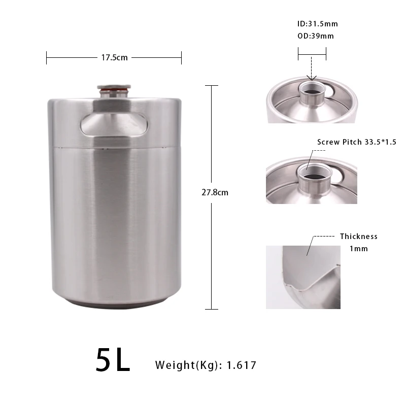 304 stainless steel beer growler 5l