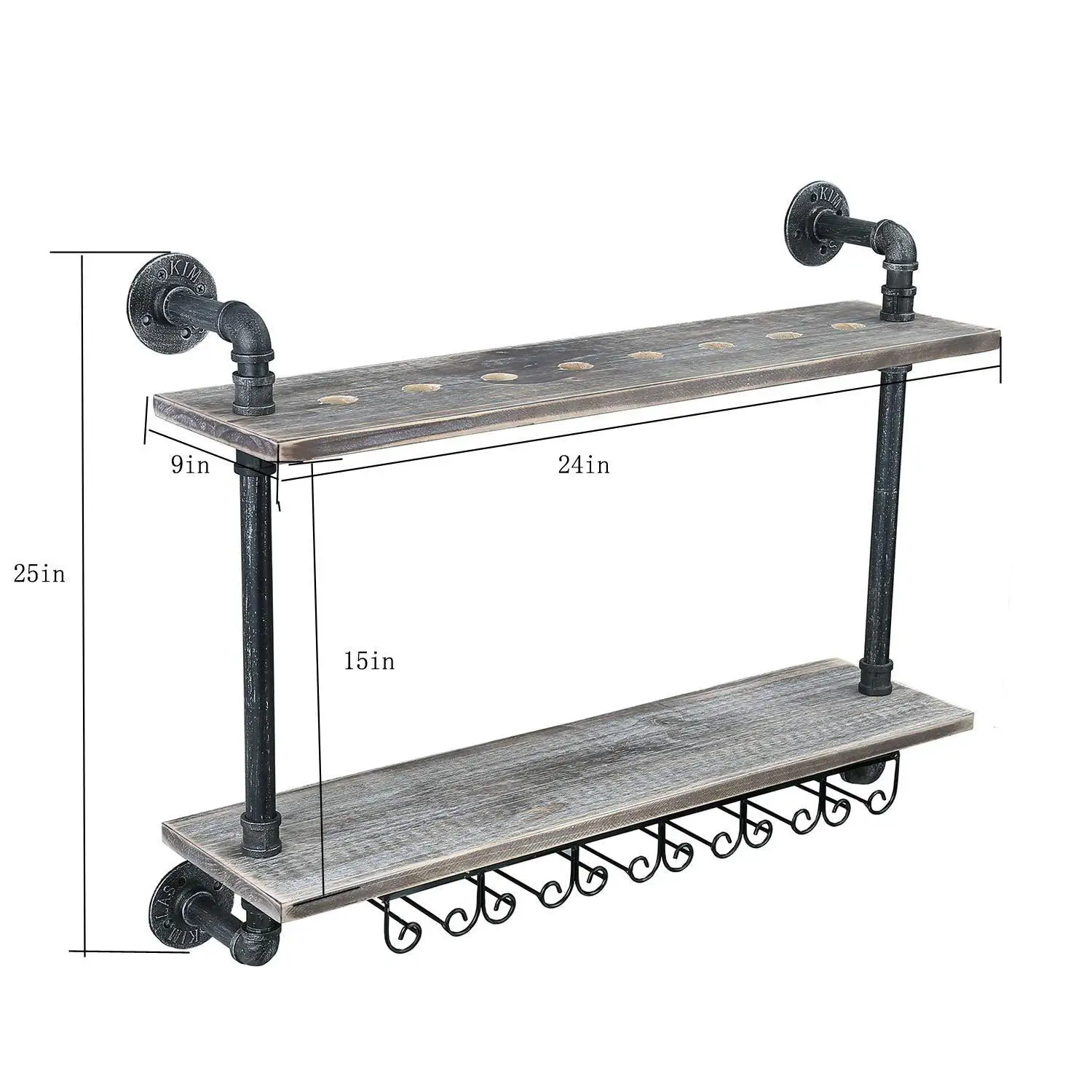 Wall-mounted wine glass rack hanging wine rack 2-layer wooden floating rack family living room kitchen display