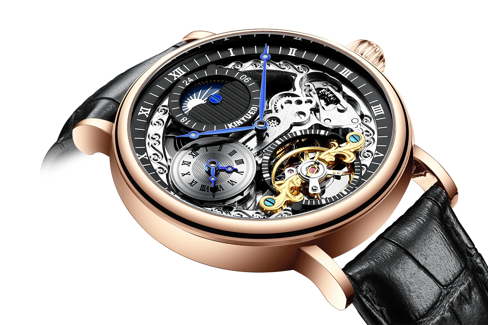 Factory Classic design J073 Luxury Leather Mechanical Watches Waterproof Automatic Tourbillon Movement Wristwatch Custom logo