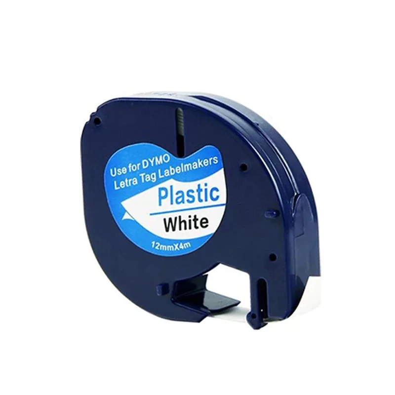Совместимая с Dymo 91201 91331 91221 59422 S0721610 12 мм * 4 м черно-белая пластиковая лента для этикеток Letratag