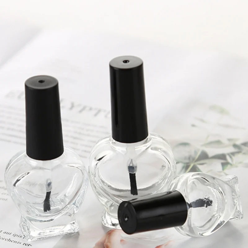 Heart shape fancy clear empty bottles 5ml 10ml 15ml nail polish glass bottle with lid and brush