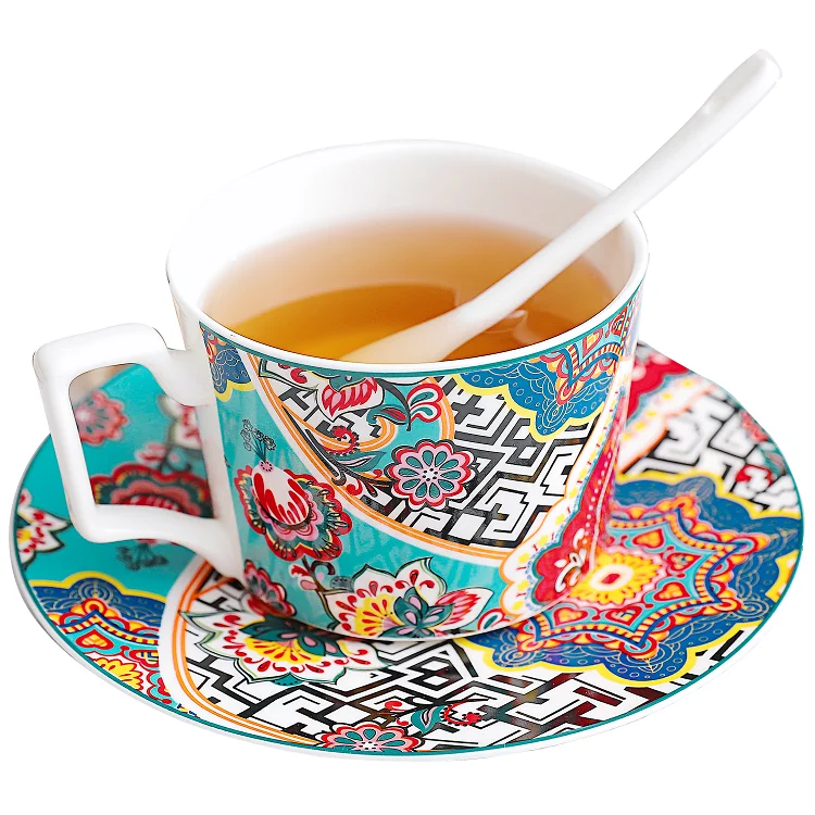 Novel Porcelain Italian Espresso Bone China Mug Ceramic Tazas Moroccan Turkish Coffee Tea Cup with Spoon Sauce Set