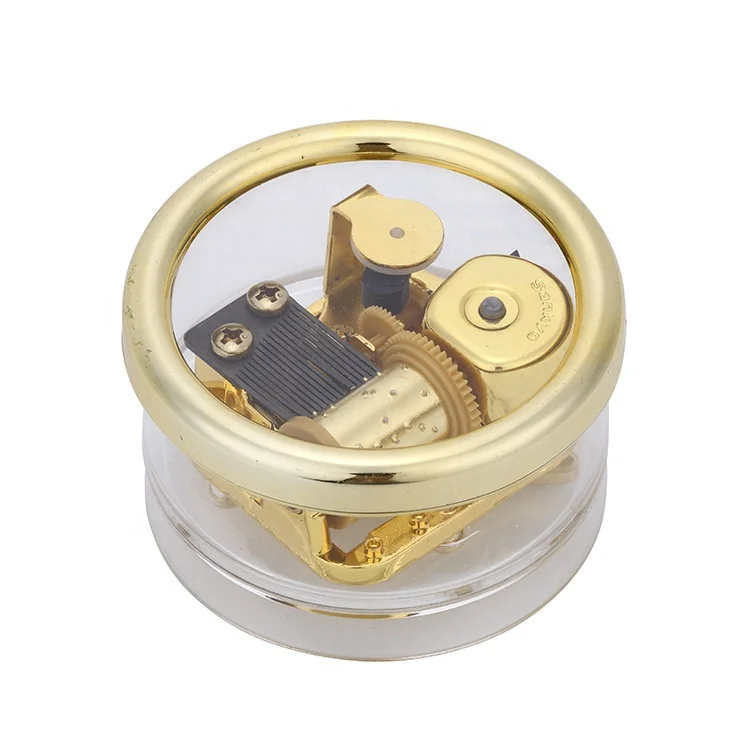 Ever Bright Wholesale Round-Shape Transparent Acrylic Music Box Metal Wind Up Gold Plating Mini Acrylic  Music Box For Kids Gift