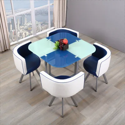 Modern negotiation table, tempered glass combination dining table and chair, small coffee table