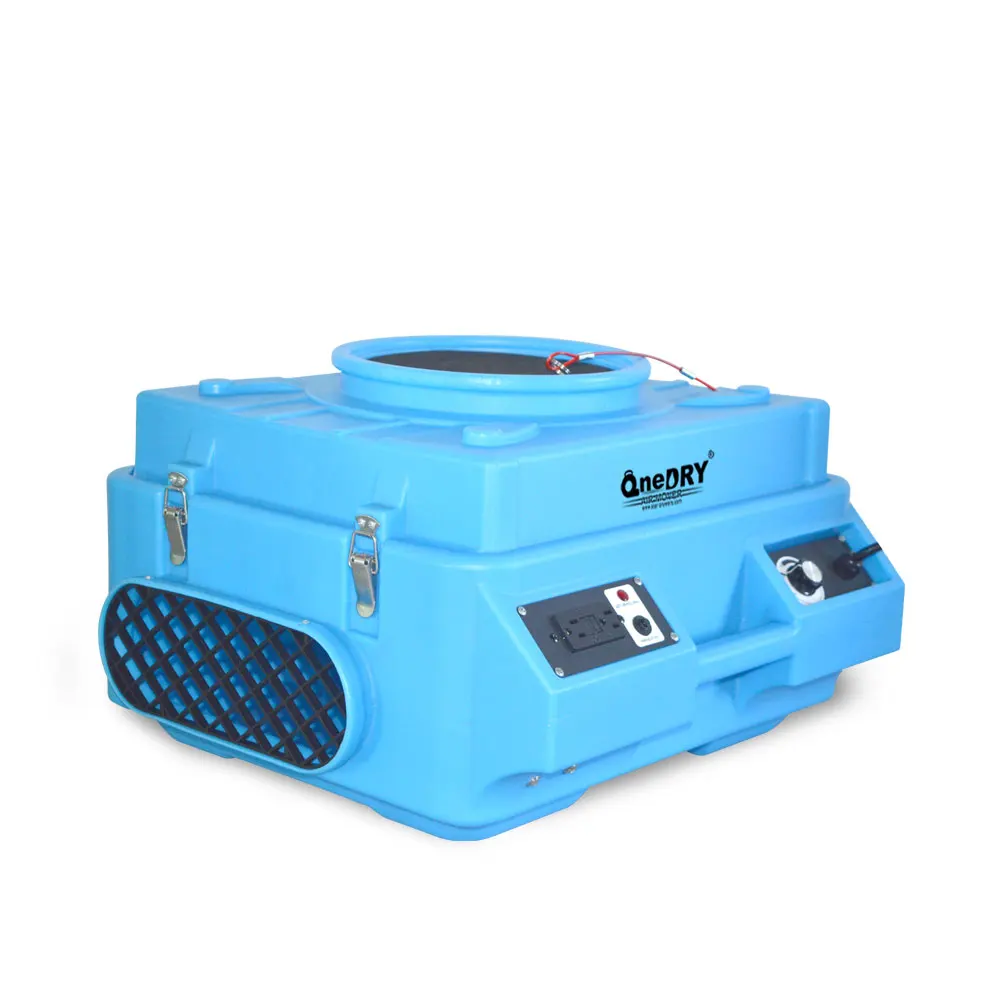 OneDry portable air scrubber with socket variable speed H13 HEPA filter used with dehumidifier air movers for restoration