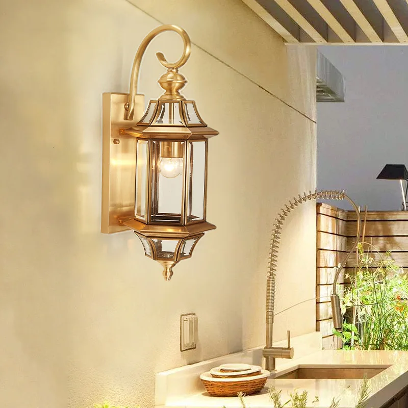 Luxury Brass Glass Euro Style Decorative Wall Sconce Lantern Lighting Restaurant Garden Hotel Nordic Outdoor Wall Lamp