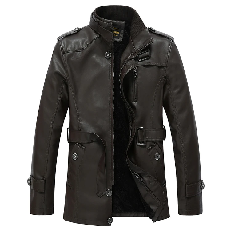 Latest Design High Quality Winter Warm Black Long  Faux Motorbike Biker Leather Fur Jackets Mens Male Motorcycle Leather Jacket
