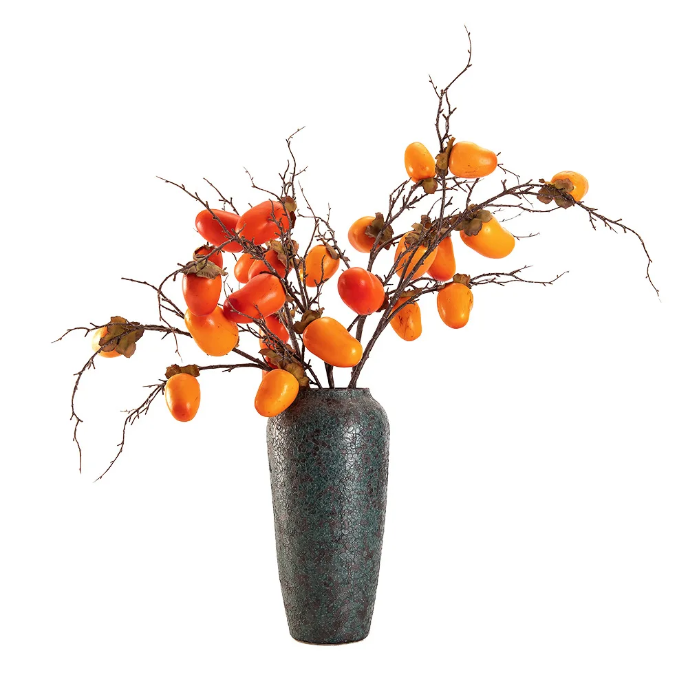 38cm New Design Artificial Plant Fruit Five Head Persimmon Branch Expandable Polystyrene Material Home Decoration
