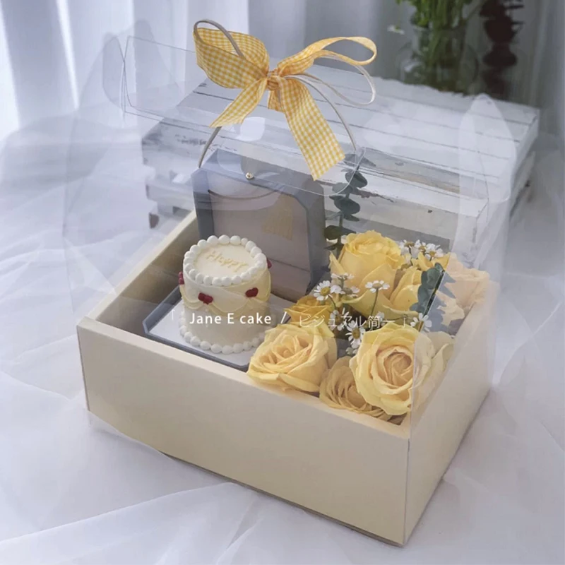 2022 PVC Transparent Flower Gift Box Clear Small Cake Box Packaging Festive Wedding Birthday Party packaging boxes with Handle
