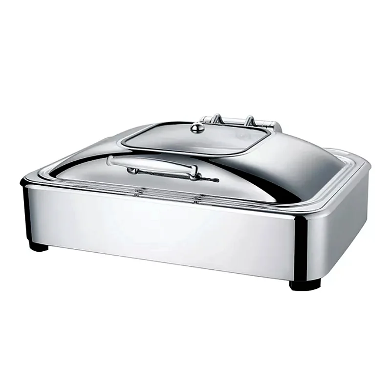 FTS Roll Top Gold Luxury Glass Lid Catering Round Food Warmer wholesale Price Buffet Set All Types Dishes Chafing Dish