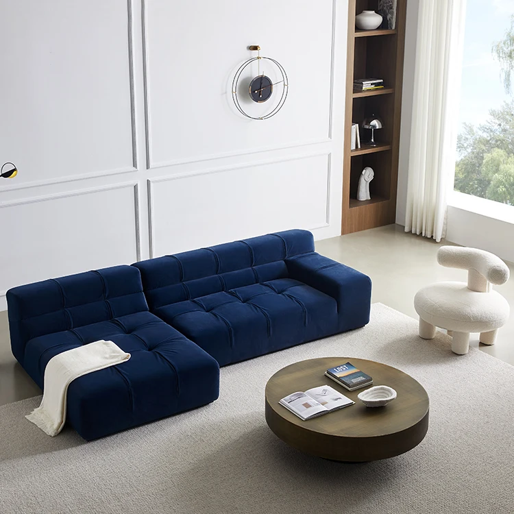 wholesale furniture tufted corner sleeper couch, chaise modern Italian design leather beige sectional modular sofa