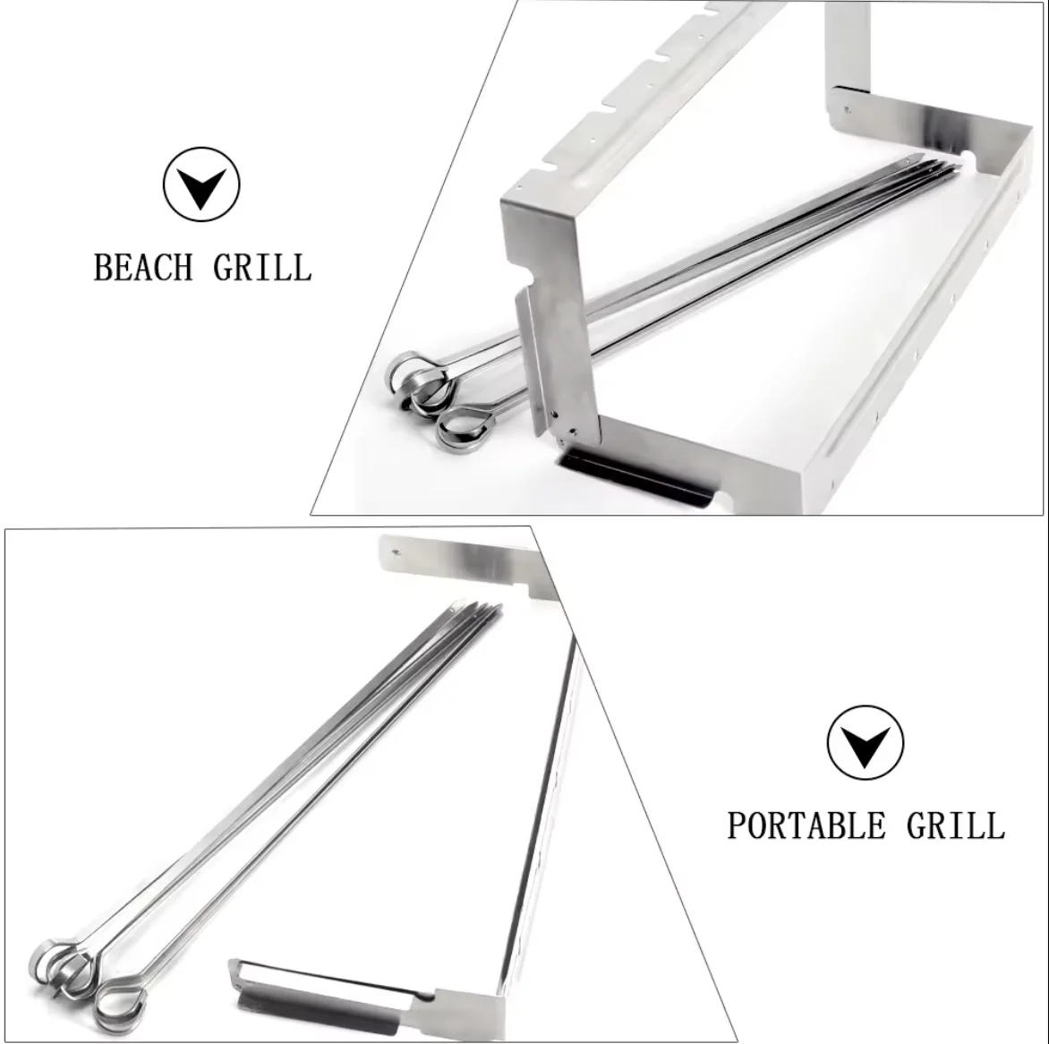 BBQ Skewers Set Stainless Steel Barbecue Rack with 6 Grill Kebab Skewers Foldable Grill BBQ Racks Set for Outdoor Camping BBQ