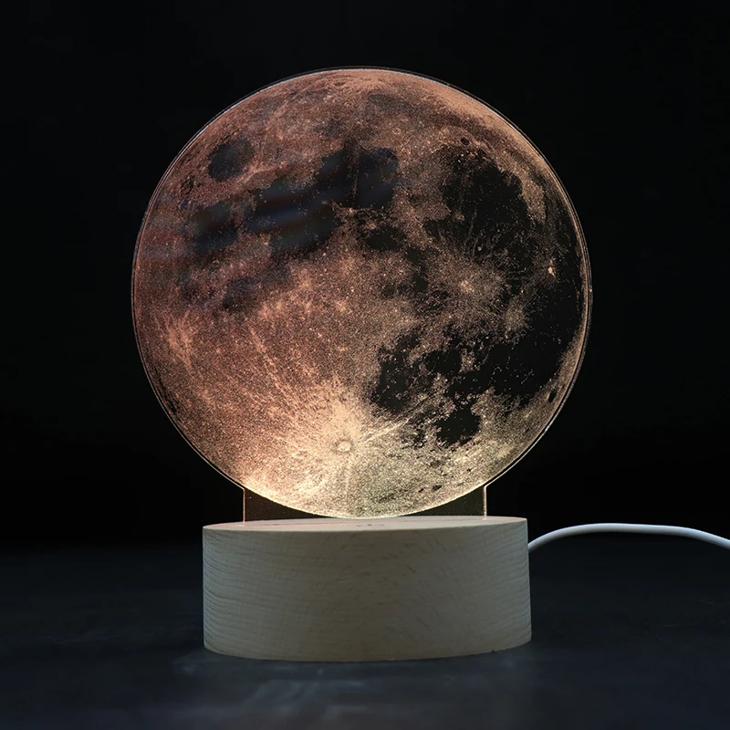 Best Selling 3D Acrylic Night Light With Led Wooden Base ,RGB Moon Lamp For Home Decor
