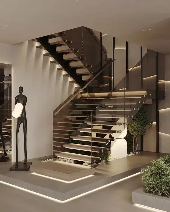 Foshan hotel villa travertine porcelain marble non slip staircase stairs ceramic marble and tiles step design made in china