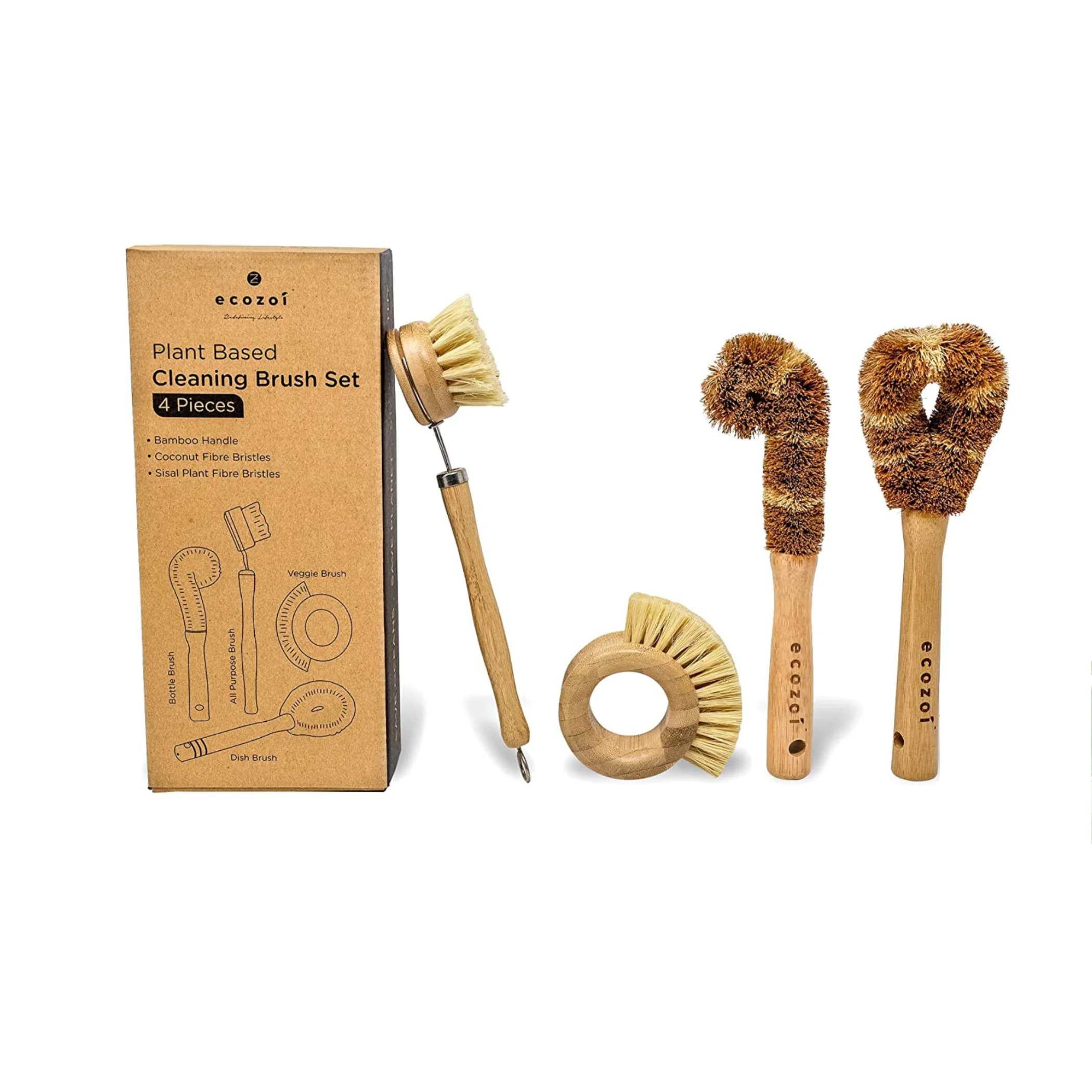 
Eco-friendly 5pcs Natural Bamboo Coconut Palm Dish Bottle Pot Brush Sisal Cleaning Kitchen Brush Set 