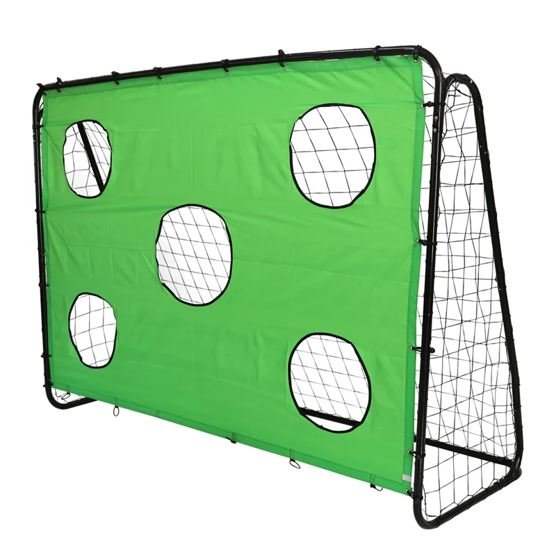Large metal soccer goal post with shooting target