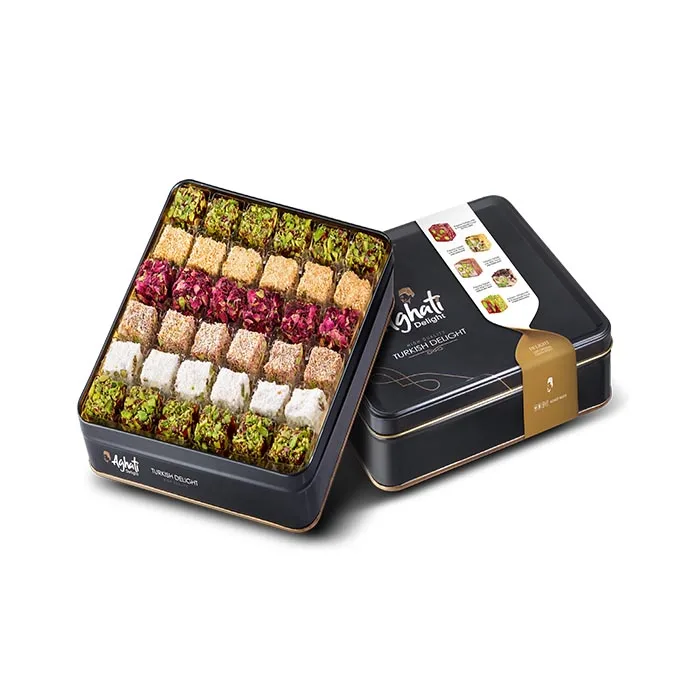 Hot Selling Turkish Delights Stuffed in Premium Pistachios in Square Tin Box 500g multi-flavors wholesales