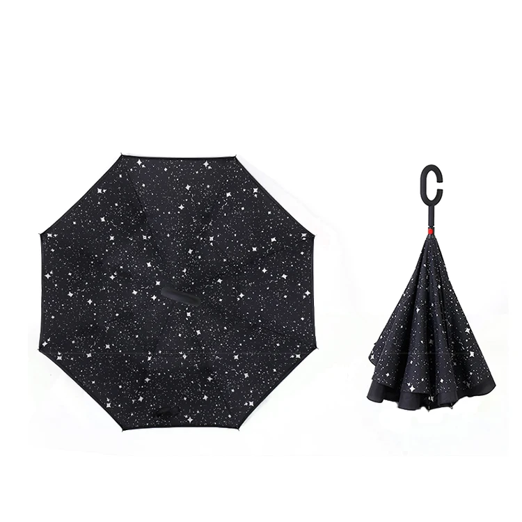 
Reverse Inverted folding C-shaped handle umbrella solid color durable umbrella 
