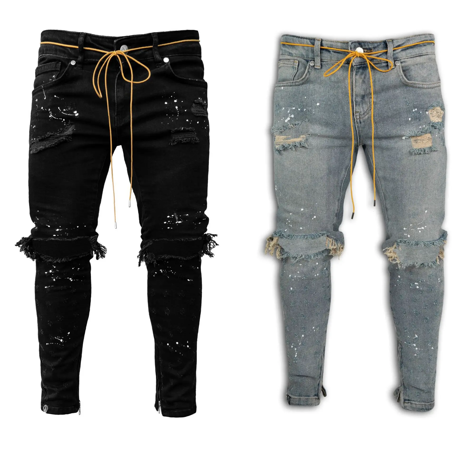 
2021 Hot Sale Jeans For Men Stylish Ripped Skinny Jeans Pants Denim Fabric pantalon vaqueros 