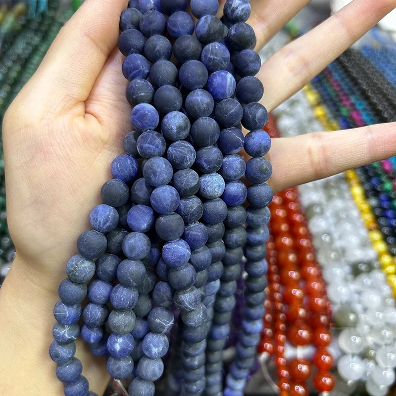 Wholesale Natural Round Matte Frosted Sodalite Loose Gemstone Beads For Jewelry Making DIY Bracelet Necklace
