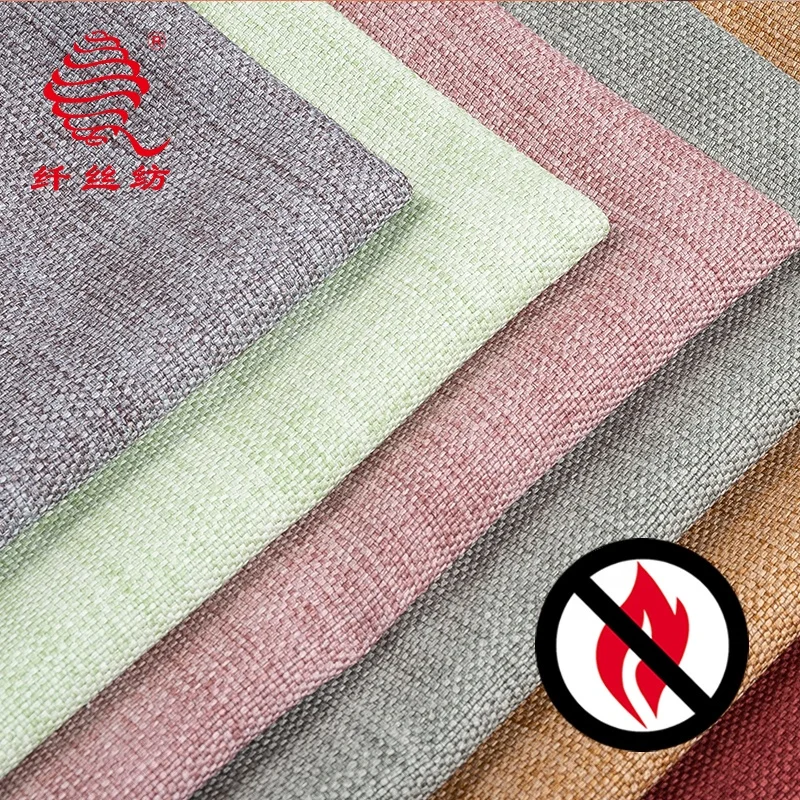 High Quality inherent flame retardant curtain fabric linen look fire retardant blackout curtain fabric
