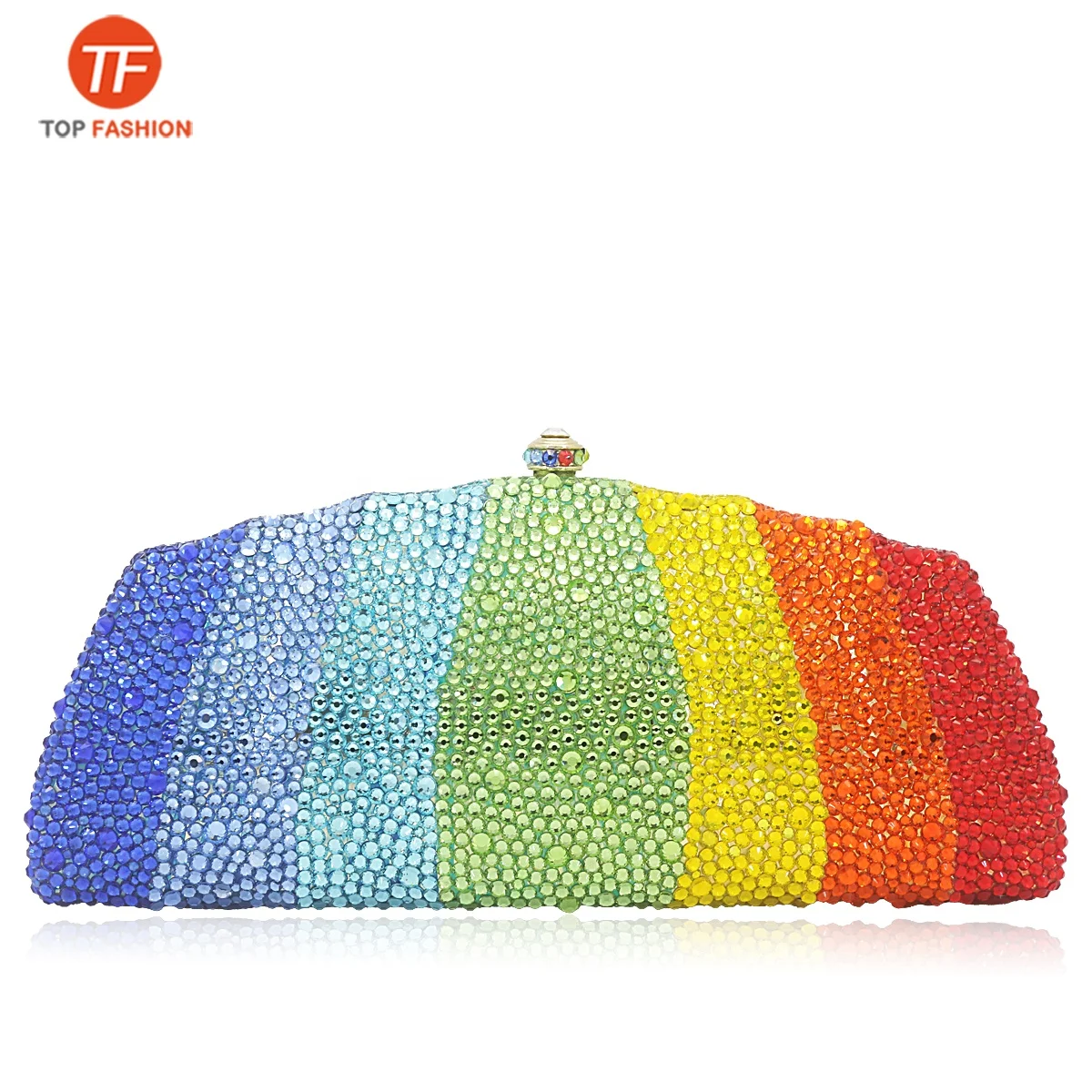 
Factory wholesales Rainbow Colorful Women Crystal Clutch Evening Bags Metal Box Wedding Diamond Bridal Purses 