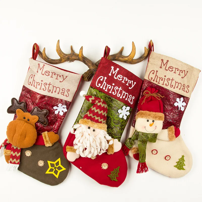 JOYWOOD Cute decorated Christmas stocking Santa Snowman three-dimensional pocket decorated gift bag Gift bag