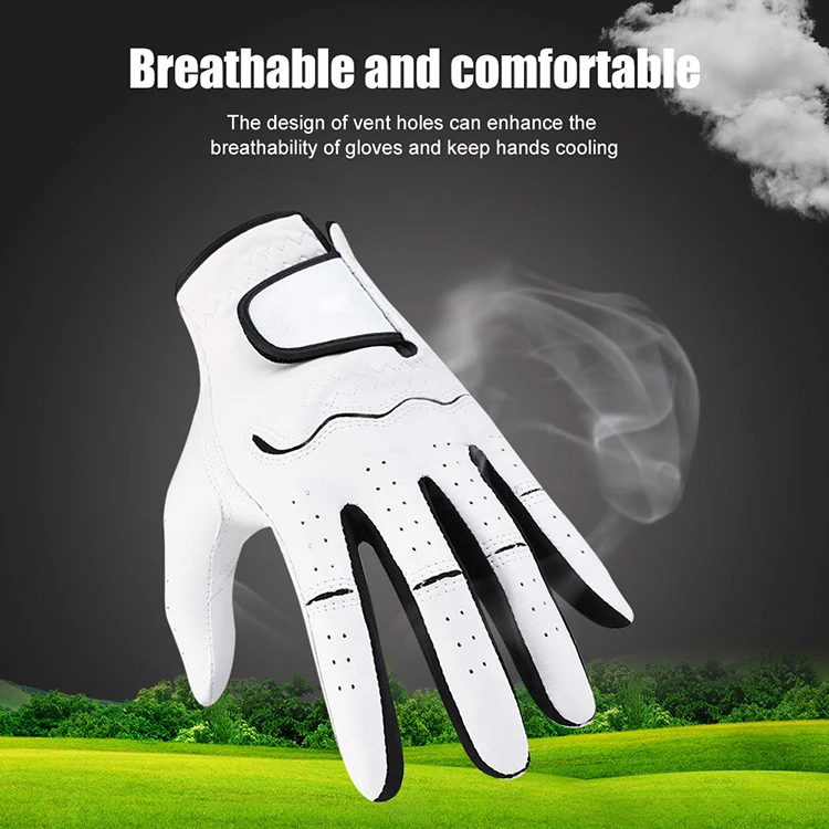 Wholesale premium mens all white washable sheep skin custom logo plain hand glove synthetic cabretta leather golf gloves men