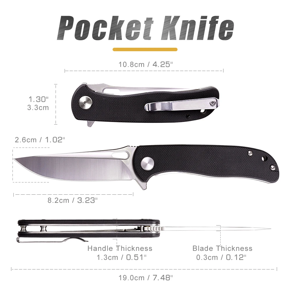 EDC Folding Pocket Knife 3.23-Inch Tanto D2 Blade G10 Handle Utility Knife for Outdoor Camping Multi-Tool