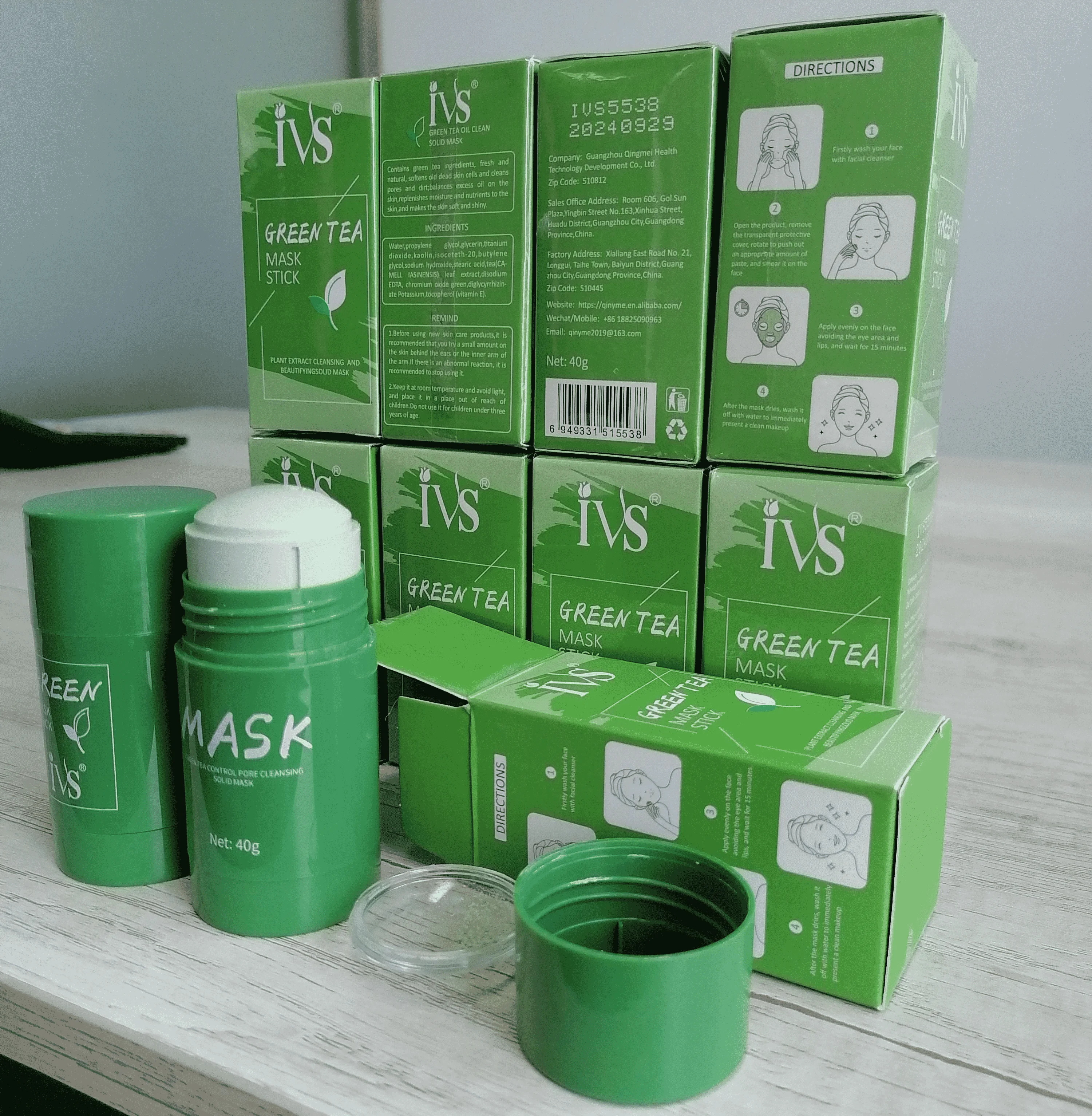 IVS Wholesales Natural Herbal Mud Musk Face Pore Detox Clay Facial Deep Cleansing Purifying Green Tea Mask Stick