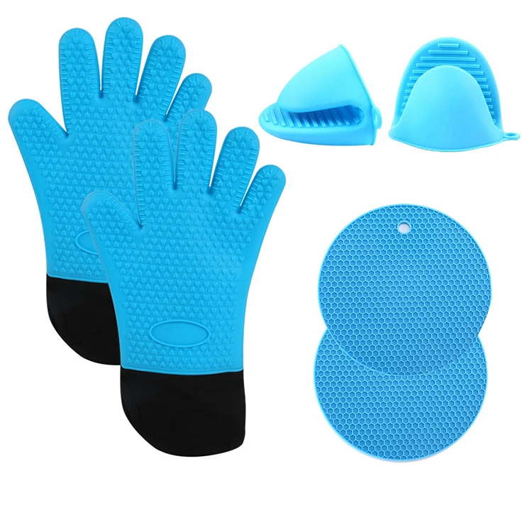 Heat Resistant Silicone Extra Long Oven Mitts and Pot Holders Sets Oven Gloves and Hot Pads for Women Kitchen Baking Cooking