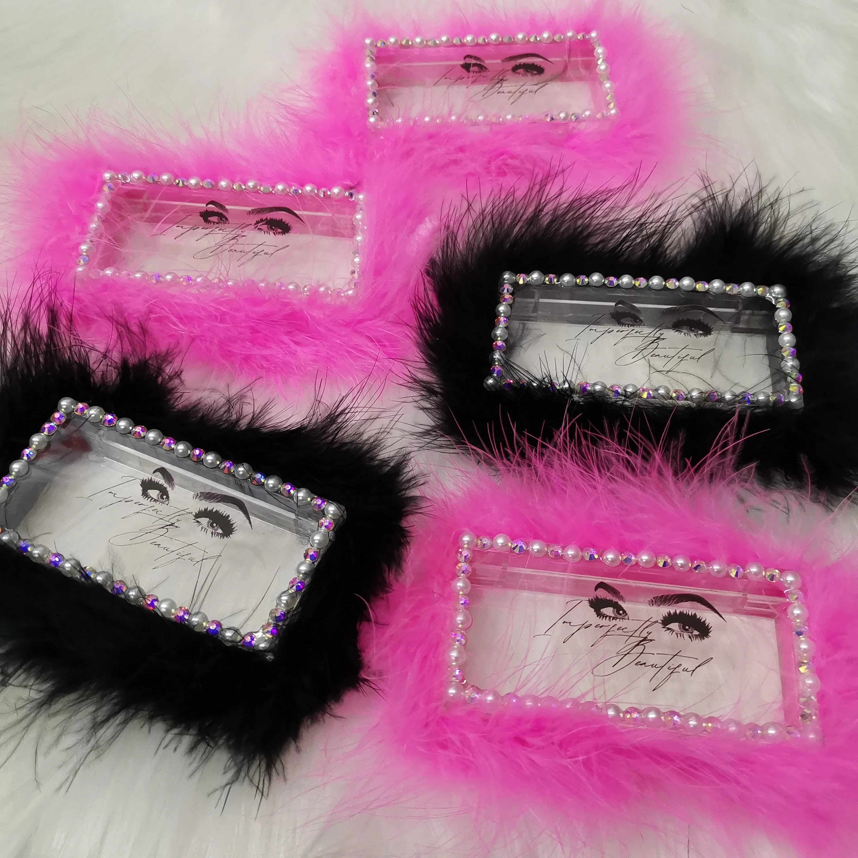 Glitter Bing Lash Case With Fur Mink Lashes Boxes Custom Furry Eyelash Packaging Box