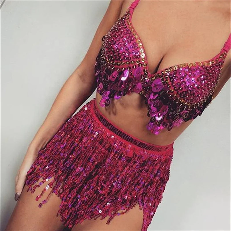 LH077 Tassel fringe sequin women Summer style beach short Sequin Belly Dancer Costume Tassel Wrap Skirt Club Mini Skirt