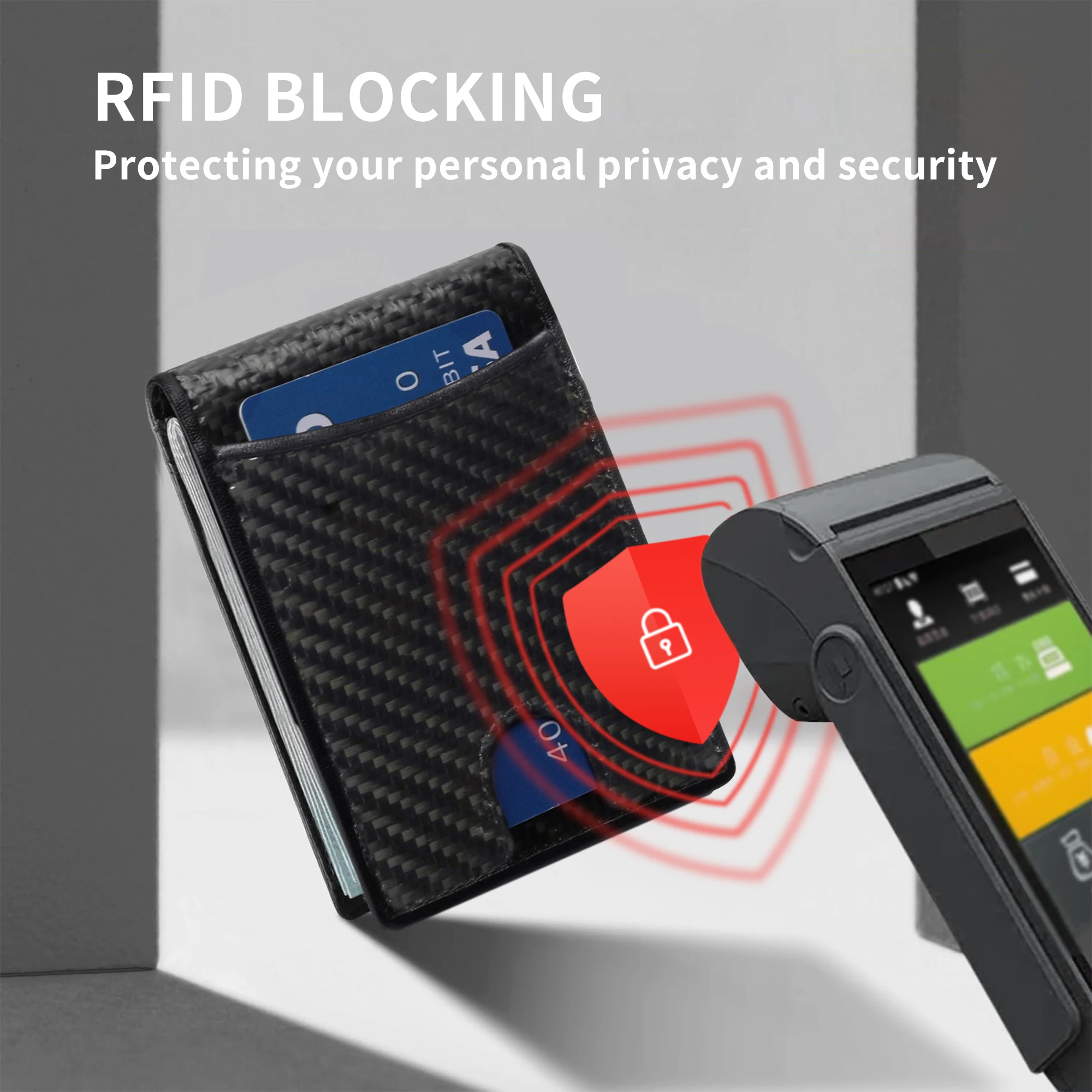 Carbon Fiber PU Leather Credit Card Holder Wallet With ID Window RFID Blocking Slim Metal Money Clip Wallet For Man