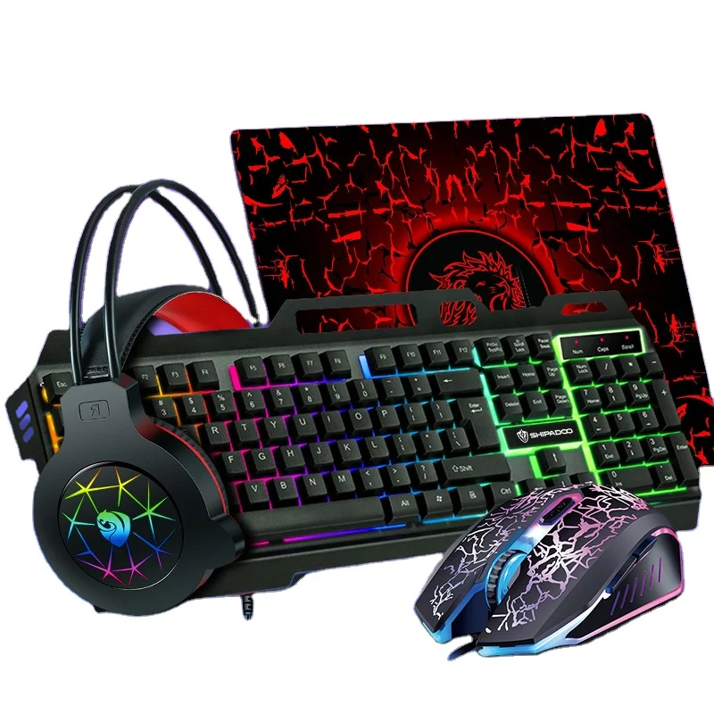 Gaming Gift Box 4 IN 1 RGB Backlit wired Gaming Keyboard Mouse Headset and Mousepad 4 piece set Combos Bundle PC Gamer Kit