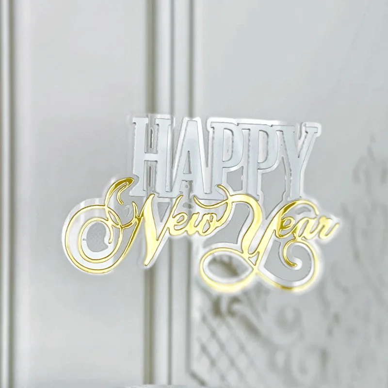 Christmas Acrylic Baking Supplies Cheers 2023 New Year Cake Topper Laser Fireworks Cake Decoration