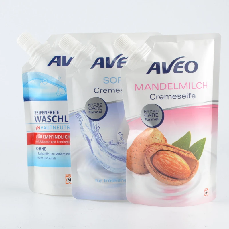 Liquid detergent bag Customized Free Design Foaming plastic laundry detergent bag spray pouch with nozzle