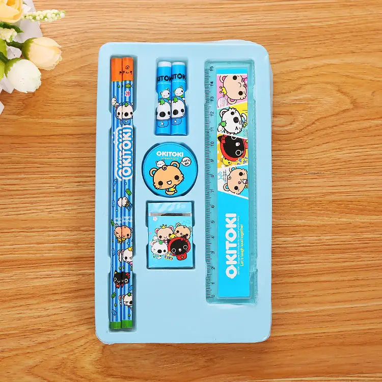 2023 New promotional school supplies wholesale cartoon cute children kids pencil gift box stationery set