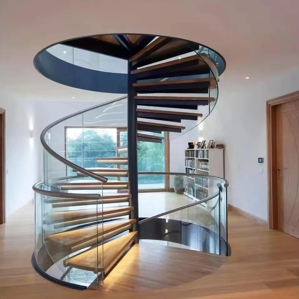 Indoor Metal Rotating Solid Wood Stairs Small Spiral Staircase 2024