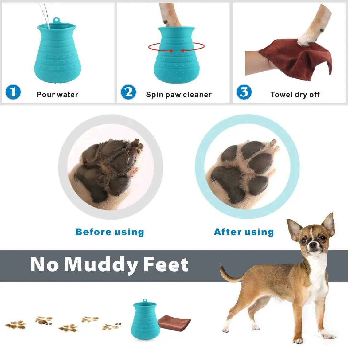 Blue Green Dog Paw Cleaner Cup Bathing Brush 2 In 1 Portable Pet Foot Cleaner Silicone Grooming Paw Washer For Medium Large